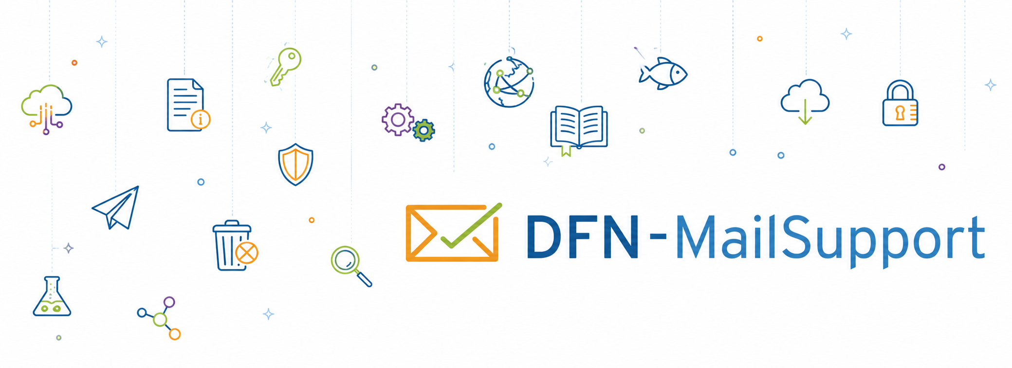 dekoratives Bild mit thematisch passenden Icons und dem Dienstlogo.